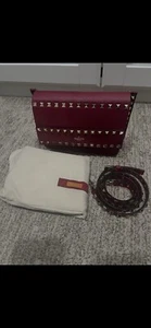 New Valentino Rockstud Leather Shoulder Bag Handbag Clutch Crossbody Raspberry - Picture 1 of 9