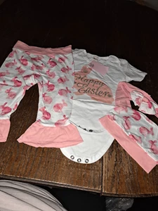 New Infant Baby Girl 18 Month Sz 100 Shishifamg Pink White 4pc Easter Outfit NWT - Picture 1 of 7