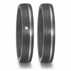 Eheringe Partnerringe Verlobungsringe Trauringe Titan Carbon + Diamant + Gravur  - Bild 1 von 7
