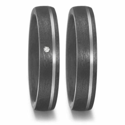 Eheringe Partnerringe Verlobungsringe Trauringe Titan Carbon + Diamant + Gravur  - Bild 1 von 4