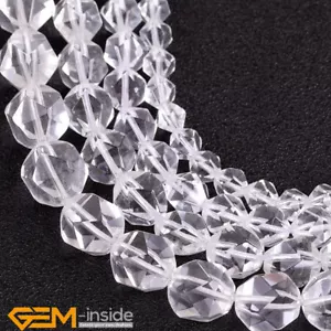 Natural Faceted White Clear Crystal Quartz Polygonal Loose Beads 15" 6mm-12mm AU - Bild 1 von 27