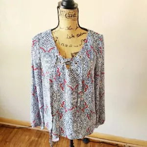 Laundry by Shelli Segal Paisley Print Long Sleeve Lace Up Peasant Blouse Size S - Picture 1 of 8