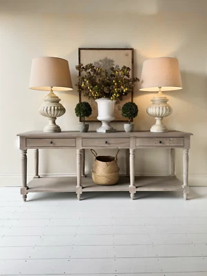 Large Three Drawer Console Hall Table - Rustic Reclaimed Wood - Image 1 of 4