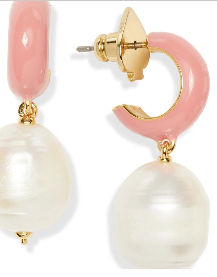 Kate Spade Freshwater Pearl Candy Drops Hoop Earrings Coral Gold-tone Sp8