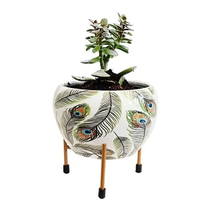 Plant Pot for Succulent with Stand Anti Rust Holder Home Office Decor Ornament - Picture 1 of 12