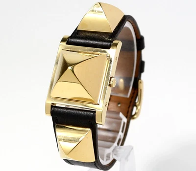 [Near MINT] VINTAGE Hermes Medor Black Band 23mm White Dial Quartz Women's Watch - Image 1 of 4