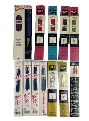 NOS Mixed Lot 13 Zippers Talon J&P Coats Metal Invisible Rainbow Colors 7"-24" - Image 1 of 4
