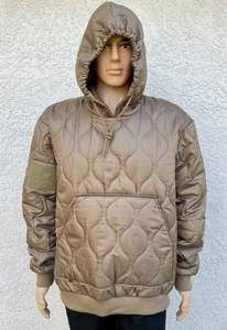 ROTHCO Quilted HOODED Woobie Sweeatshirt PUFFER COYOTE Tan Brown men L - Picture 1 of 20