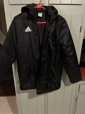 Adidas Black Quilted  Jacket Youth Large Full Zipper With Hood - Image 1 of 4