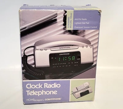 Conair Clock Radio Telephone Silver with Digital Clock TCR200MS 2002 - Image 1 of 4