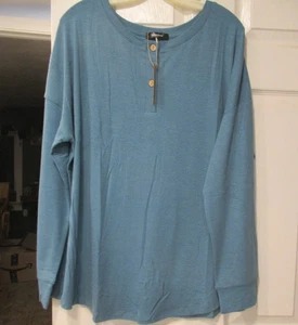 2xl Damen Henley blau Langarm T-Shirt bequemes Oberteil, nagelneu im Paket - Bild 1 von 6