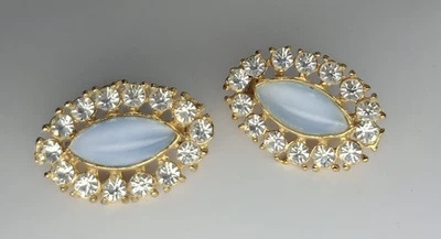 Juego de 2 prendedores de piedra de cristal y vidrio azul cielo tono dorado Foto 1 de 4