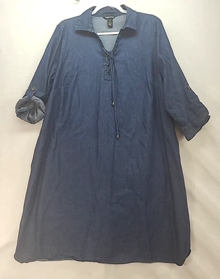 Vestido Millenium 2X Azul Oscuro Cambray Manga 3/4 Pestaña Enrollable Foto 1 de 4