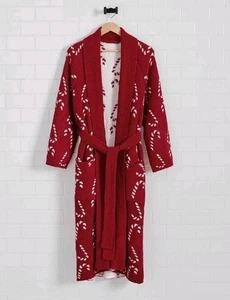 Pottery Barn Zuckerdose Jacquard Morgenmantel rot weiß Urlaub Weihnachten Fleece Einheitsgröße - Bild 1 von 12