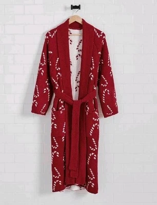 Pottery Barn Candy Can Jacquard Bata Rojo Blanco Vacaciones Navidad Vellón OS Foto 1 de 4