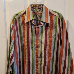 Camisa Robert Graham Rayas Grandes Rayas Otoño Invierno Naranja Rojo Estampado a Cuadros  - Imagen 1 de 7