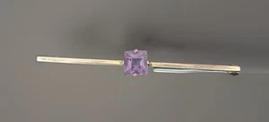 Antiguo broche/pin de corbata de barra de amatista de oro de 9 quilates - Imagen 1 de 3