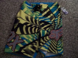 FOX RACING New NWT Mens BOARD SWIM SHORTS Green Black Yellow 28 - Picture 1 of 4