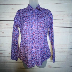 LL Bean Purple Floral Pleated Long Sleeve Button Up Tops Size XXS Wrinkle Free - Picture 1 of 6