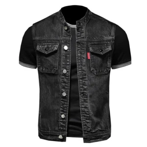 Men's Harley motorcycle team uniform black stand up collar plus size denim vest - Picture 1 of 12