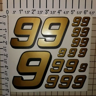 Gold w/ Black / Black #9's  Racing Numbers Vinyl Decal Sheet 1/10- 1/12 Ford - Image 1 of 4