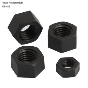 Nylon Plastic Hexagon Nuts Full Nuts Black Nylon M2 M2.5 M3 M4 M5 M6 M8 M10 M12 - Picture 1 of 5