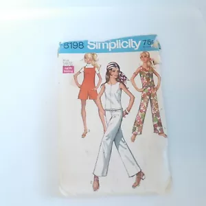 Simplicity 8198 Misses Jump Suit 2 Lengths Pattern Size 12 Bust 34 Cut - Picture 1 of 2
