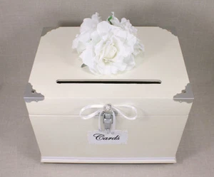 Antique White, Pearl, Silver Wooden Wedding Card Box Trunk, Shabby Chic Wedding, - Picture 1 of 6