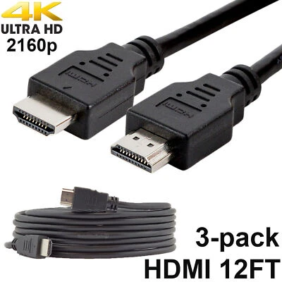 Pack of 3 Digital High-Speed 1.4 HDMI Cables PVC 2160p Black Cord (12 feet) - Image 1 of 4