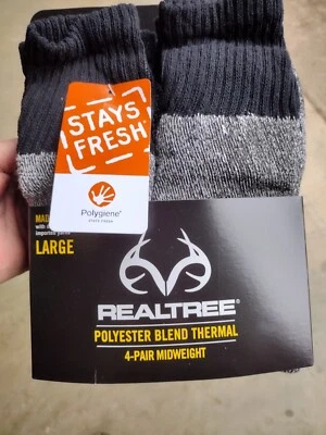 Realtree Crew Boot Socks 4 Pair Pack Hunting Men Women Large  - Image 1 of 3