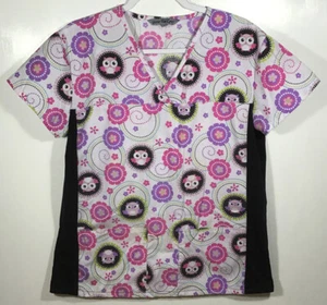 Owl Scrub Top women M Medium by Wear for Care  owls with glasses pink purple - Picture 1 of 5