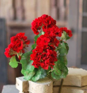 Artificial Flowers Bush Red Geranium Flowers Bush Summer Floral Decor 18 inch - Picture 1 of 6
