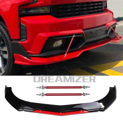 Kit de carrocería divisor alerón labial parachoques delantero para Chevrolet Silverado 1500 + varillas rojas Foto 1 de 4