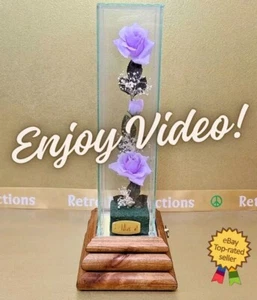 Vintage Music Box Purple Roses Floral In Glass -see video - Picture 1 of 11