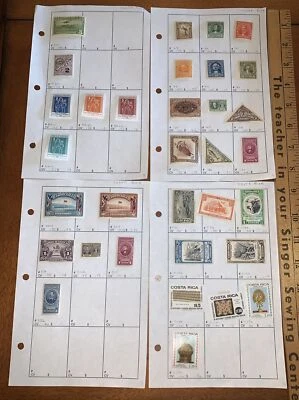 COSTA RICA ~ LOTE DE SELLOS POSTALES ANTIGUOS EN PÁGINAS DE ÁLBUM ~ Bisagras Foto 1 de 4