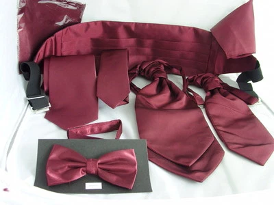 ESSENTIALS BY MANUEL Shiny Wine Burgundy Collection of Hankies-Bow tie-Ties-Cravats-Cummerbund + Sets