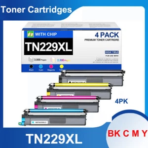 4 Pack TN229 TN229XL Toner Cartridge BCMY w/ Chip for HL-L3280CDW HL-L3220CDW - Picture 1 of 4