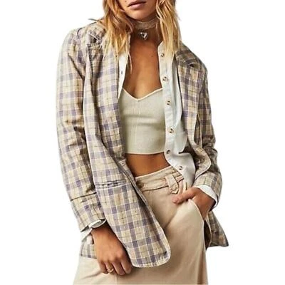 Blazer Free People a Cuadros Beckett Boyfriend en Lila Talla Pequeña Nuevo con Etiquetas Foto 1 de 4