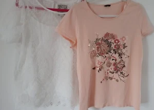 M&Co 1) cotton t-shirt plus 2) Spirit lace top with strappy top inside Size 14 - Picture 1 of 5