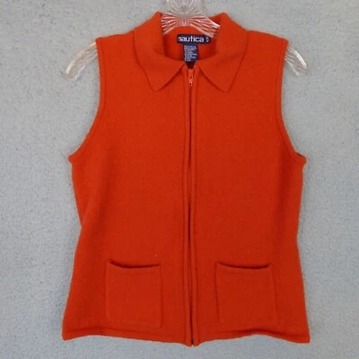 Chaleco Nautica Vintage Mujer Mediano Naranja Cremallera Completa Cuello Mezcla Lana de Cordero Foto 1 de 4