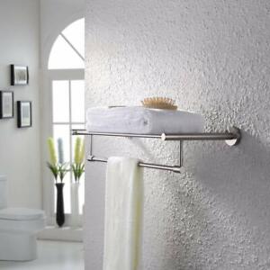  304 Stainless Steel Double Towel Rail Rack Bathroom Shelf Holder Wall Mounted
