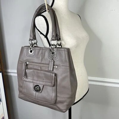 Coach Hampton серо-коричневый кожаный замок клапан сумка наплечная сумка Дамская сумка сумочка - Изображение 1 из 4