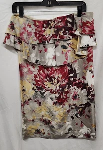 Designer Nary Manivong rot Blumenmuster trägerlos gerüschtes Kleid Gr. Small - Bild 1 von 6