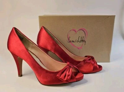 Tacones Sam & Libby rojo satinado punta abierta para mujer talla 8 M tacón de 2,5" Foto 1 de 4