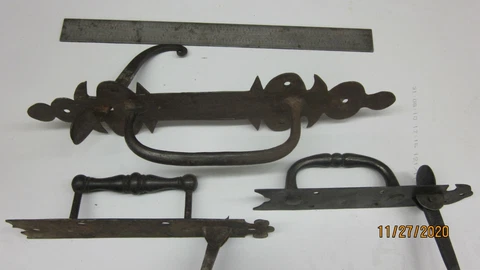 3 antique hand forged steel door handles Cover