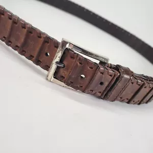 Orvis Leather Belt 46 Buckstitched Chain Brown Distressed 79TP - Picture 1 of 15