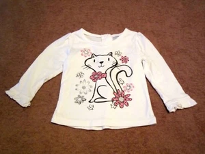 Baby Girls WonderKids Kitty w/Glitter Flowers White Long Sleeve Shirt Size 18M - Picture 1 of 5
