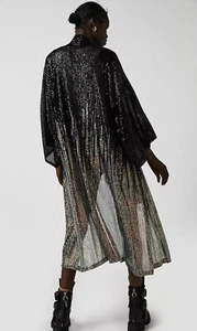 Free People Party On Sequin Kimono Long Midi Duster, Black, One Size, RRP $168 - Picture 1 of 5