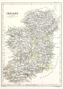 Vintage Map of Ireland Repro Wall Art Poster Print Picture A3 A4 - Picture 1 of 6