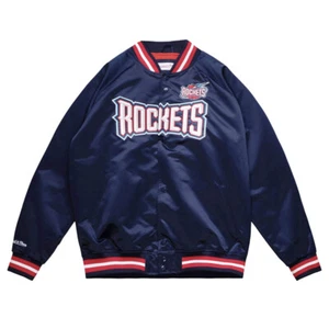Mitchell & Ness Lightweight Satin Jacket Mens Blue Coats Jackets Outerwear STJKM - Picture 1 of 3